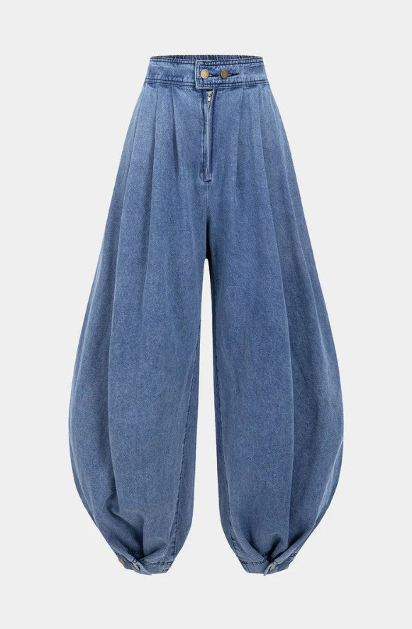 AGATA | Balonowe Bawełniane Spodnie z Wysokim Stanem